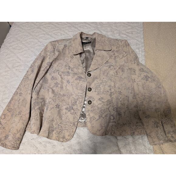 Pamela McCoy Genuine Leather Jacket Women's Plus Size 3X Beige Floral Boho Artsy - Picture 3 of 9